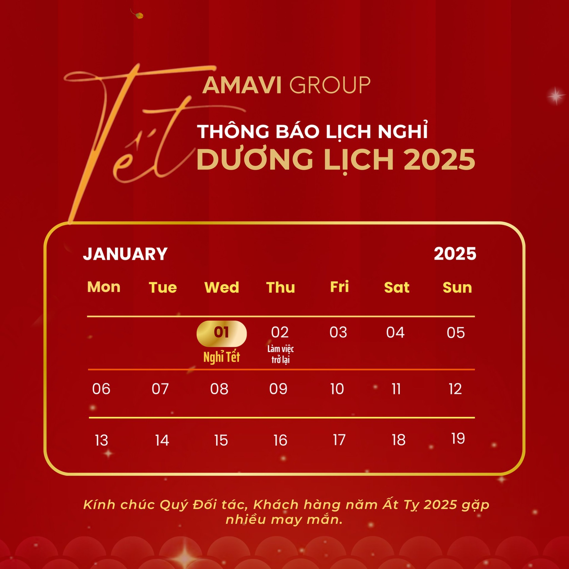 AMAVI GROUP THÔNG BÁO LỊCH NGHỈ TẾT DƯƠNG LỊCH 2025